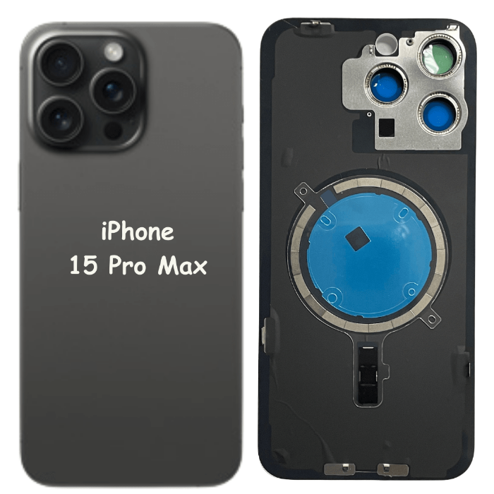 iPhone 15 Pro Max Battery Back Glass Cover with Camera Lens Cover + MagSafe Magnet (Black Titanium) - Best Cell Phone Parts Distributor in Canada, Parts Source iPhone 15 Pro Max Battery Back Glass Cover with Camera Lens Cover + MagSafe Magnet (Black Titanium) - Best Cell Phone Parts Distributor in Canada, Parts Source